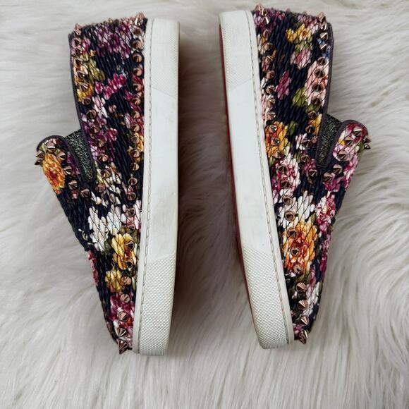 EUC • Christian‎ Louboutin PIK BOAT Quilted Floral Tissu Spike Flats Size: 35 - Picture 4 of 12